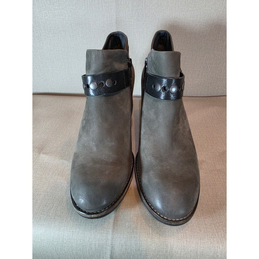 Paul Green Grey Nubuck Leather Studded Buckle Ankle Boots Size 7.5